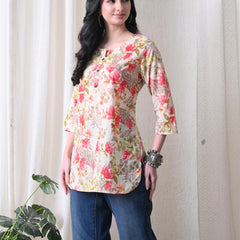 Pink Garden Pure Cotton Casual 3/4th Sleeves Top for women
