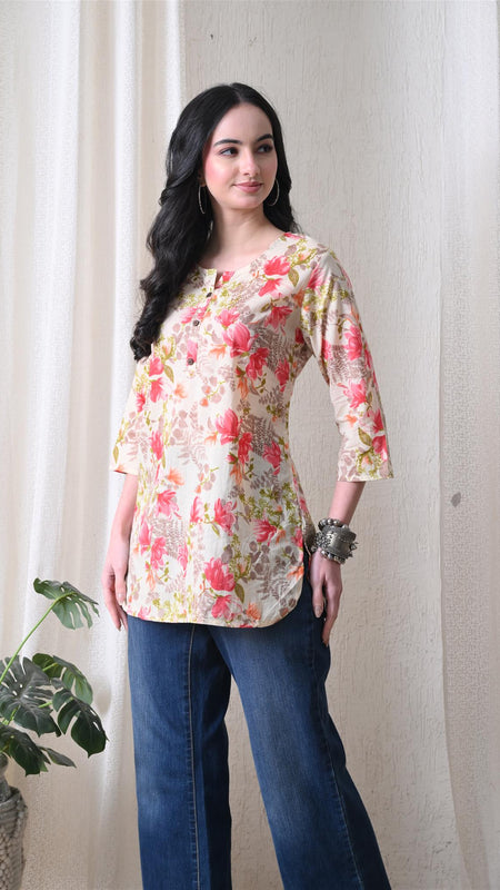 Pink Garden Pure Cotton Casual 3/4th Sleeves Top for women