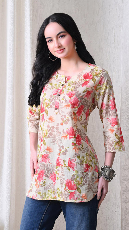 Pink Garden Pure Cotton Casual 3/4th Sleeves Top for women