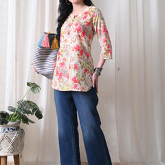 Pink Garden Pure Cotton Casual 3/4th Sleeves Top for women