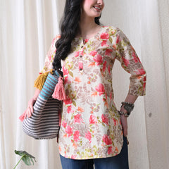 Pink Garden Pure Cotton Casual 3/4th Sleeves Top for women