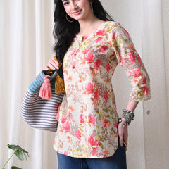 Pink Garden Pure Cotton Casual 3/4th Sleeves Top for women