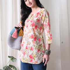 Pink Garden Pure Cotton Casual 3/4th Sleeves Top for women