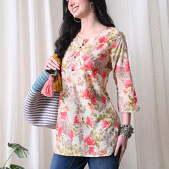 Pink Garden Pure Cotton Casual 3/4th Sleeves Top for women