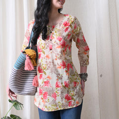 Pink Garden Pure Cotton Casual 3/4th Sleeves Top for women