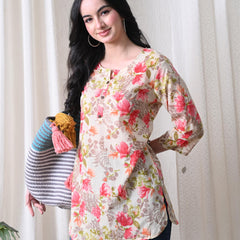 Pink Garden Pure Cotton Casual 3/4th Sleeves Top for women