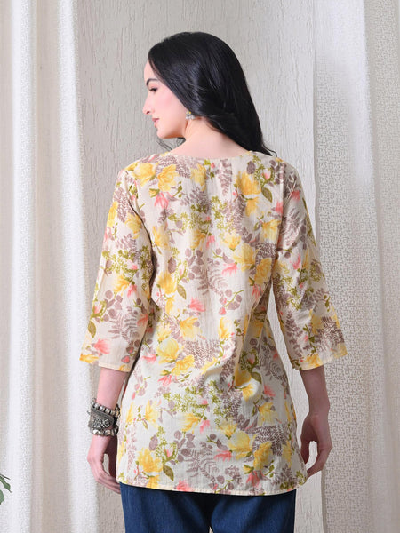 Yellow Garden Pure Cotton Casual 3/4th Sleeves Top for women