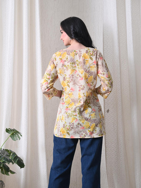 Yellow Garden Pure Cotton Casual 3/4th Sleeves Top for women