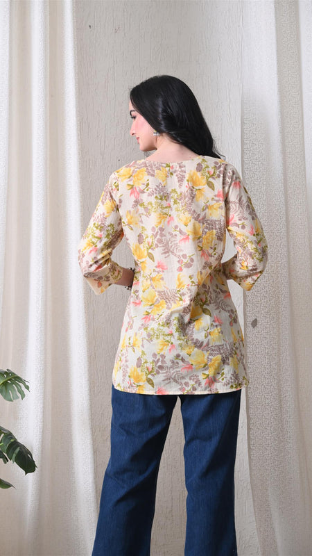 Yellow Garden Pure Cotton Casual 3/4th Sleeves Top for women