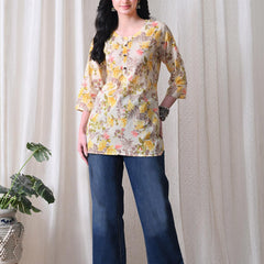 Yellow Garden Pure Cotton Casual 3/4th Sleeves Top for women