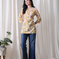Yellow Garden Pure Cotton Casual 3/4th Sleeves Top for women
