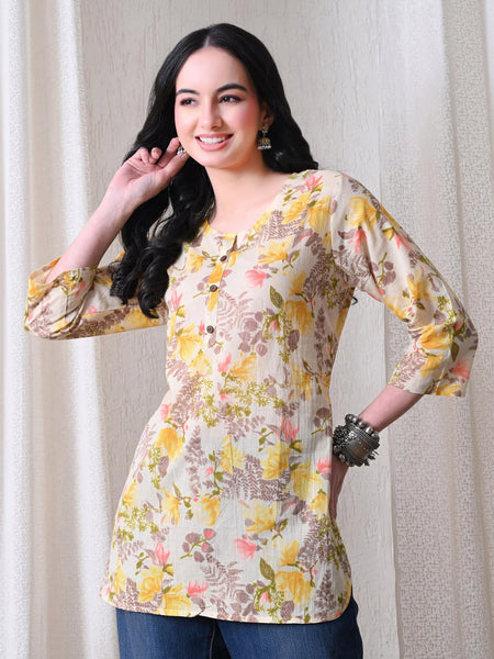 Yellow Garden Pure Cotton Casual 3/4th Sleeves Top for women