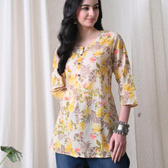 Yellow Garden Pure Cotton Casual 3/4th Sleeves Top for women