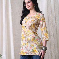Yellow Garden Pure Cotton Casual 3/4th Sleeves Top for women