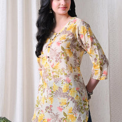 Yellow Garden Pure Cotton Casual 3/4th Sleeves Top for women