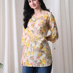 Yellow Garden Pure Cotton Casual 3/4th Sleeves Top for women