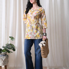 Yellow Garden Pure Cotton Casual 3/4th Sleeves Top for women