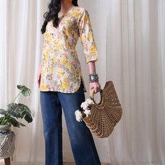 Yellow Garden Pure Cotton Casual 3/4th Sleeves Top for women