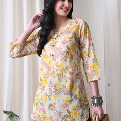 Yellow Garden Pure Cotton Casual 3/4th Sleeves Top for women