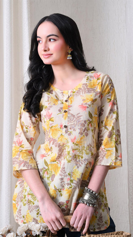 Yellow Garden Pure Cotton Casual 3/4th Sleeves Top for women