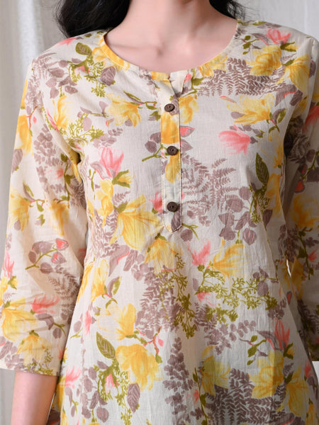 Yellow Garden Pure Cotton Casual 3/4th Sleeves Top for women
