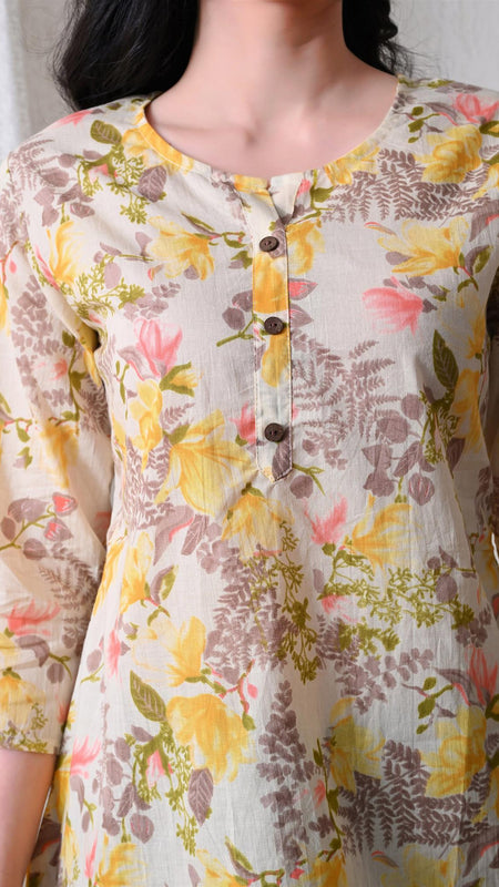 Yellow Garden Pure Cotton Casual 3/4th Sleeves Top for women