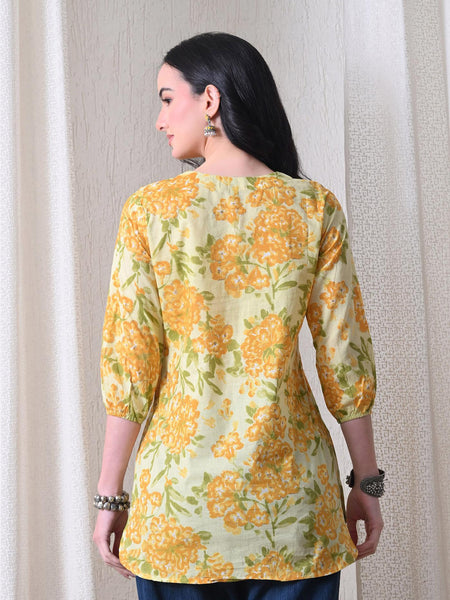 Yellow Merigold Pure Cotton Casual 3/4th Sleeves Top for women