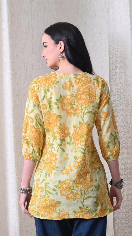 Yellow Merigold Pure Cotton Casual 3/4th Sleeves Top for women