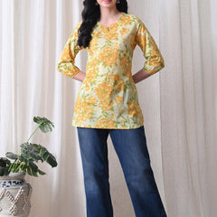 Yellow Merigold Pure Cotton Casual 3/4th Sleeves Top for women