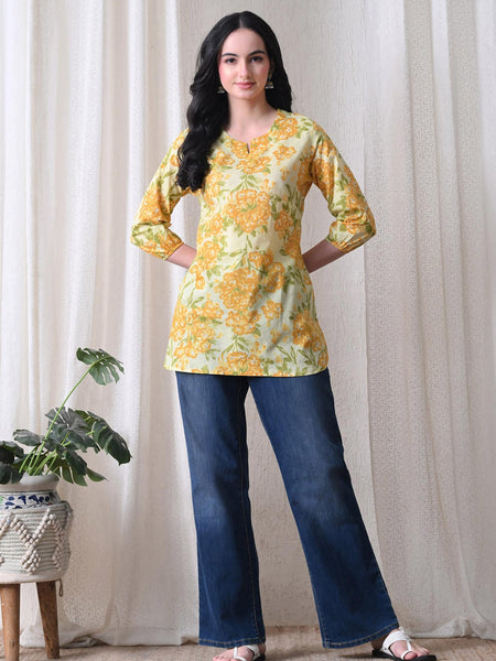 Yellow Merigold Pure Cotton Casual 3/4th Sleeves Top for women