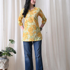 Yellow Merigold Pure Cotton Casual 3/4th Sleeves Top for women