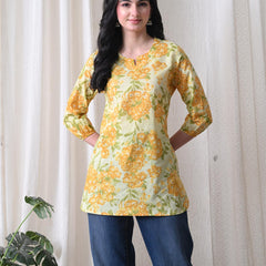Yellow Merigold Pure Cotton Casual 3/4th Sleeves Top for women