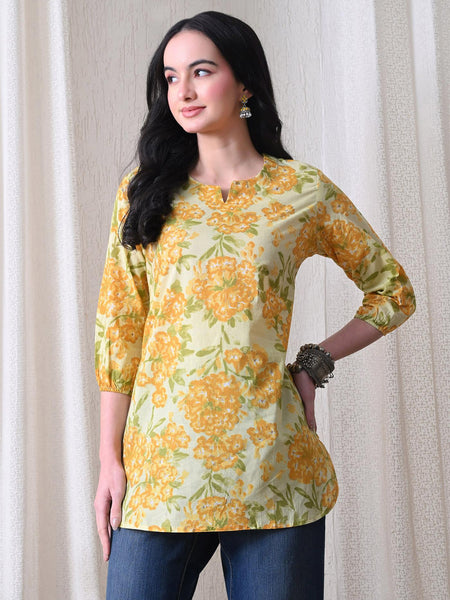 Yellow Merigold Pure Cotton Casual 3/4th Sleeves Top for women