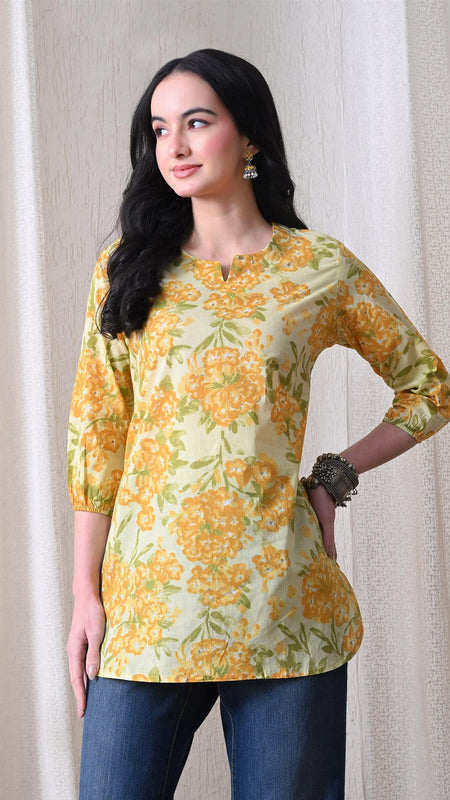 Yellow Merigold Pure Cotton Casual 3/4th Sleeves Top for women