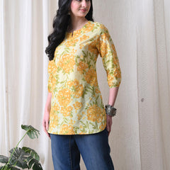 Yellow Merigold Pure Cotton Casual 3/4th Sleeves Top for women