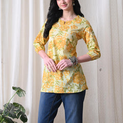 Yellow Merigold Pure Cotton Casual 3/4th Sleeves Top for women