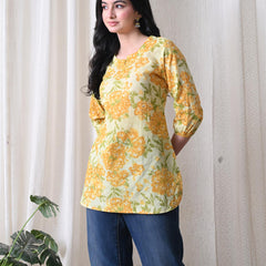 Yellow Merigold Pure Cotton Casual 3/4th Sleeves Top for women
