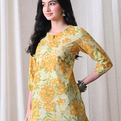 Yellow Merigold Pure Cotton Casual 3/4th Sleeves Top for women