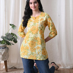 Yellow Merigold Pure Cotton Casual 3/4th Sleeves Top for women