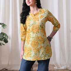 Yellow Merigold Pure Cotton Casual 3/4th Sleeves Top for women