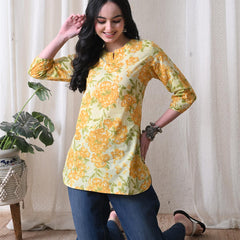Yellow Merigold Pure Cotton Casual 3/4th Sleeves Top for women