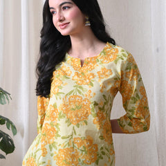 Yellow Merigold Pure Cotton Casual 3/4th Sleeves Top for women