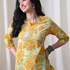 Yellow Merigold Pure Cotton Casual 3/4th Sleeves Top for women