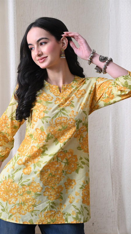 Yellow Merigold Pure Cotton Casual 3/4th Sleeves Top for women