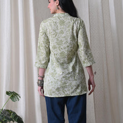 Pista Green Jal Pure Cotton Casual 3/4th Sleeves Top for women