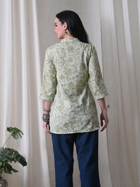 Pista Green Jal Pure Cotton Casual 3/4th Sleeves Top for women