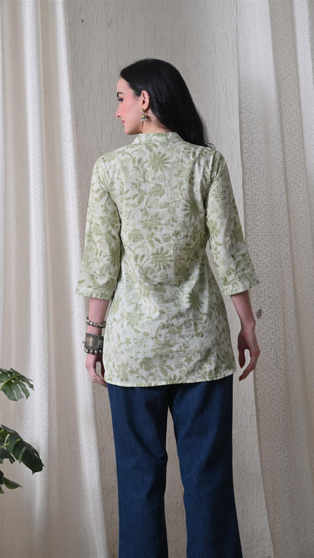 Pista Green Jal Pure Cotton Casual 3/4th Sleeves Top for women