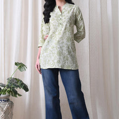 Pista Green Jal Pure Cotton Casual 3/4th Sleeves Top for women