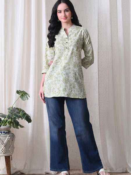 Pista Green Jal Pure Cotton Casual 3/4th Sleeves Top for women