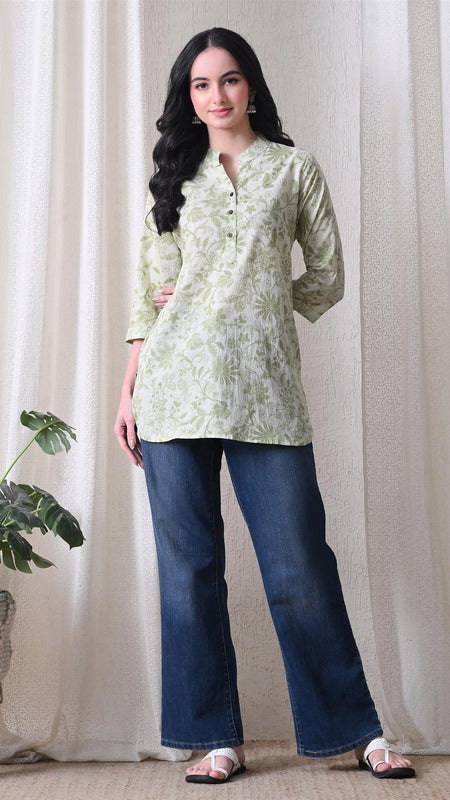 Pista Green Jal Pure Cotton Casual 3/4th Sleeves Top for women